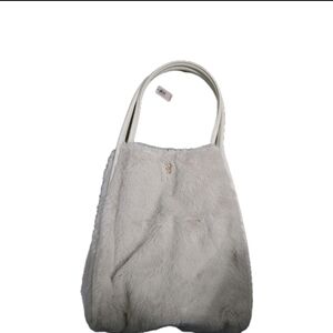 NWT Victoria's Secret White Faux Fur Tote Bag Fluffy Plush Large Shoulder Bag